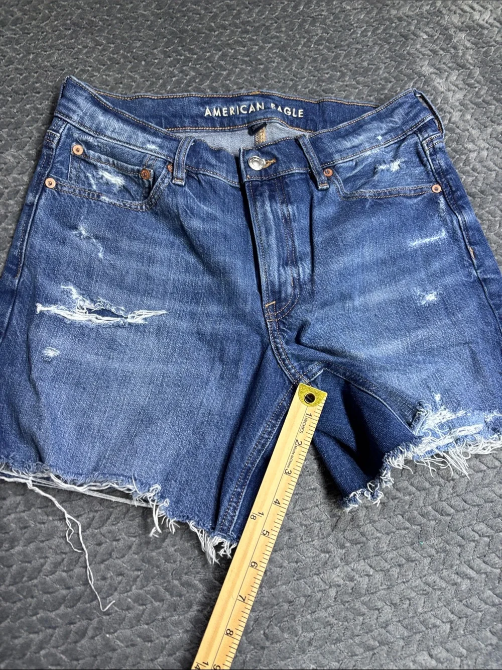 American Eagle Outfitters Raw Hem Distressed Denim Shorts - Blue